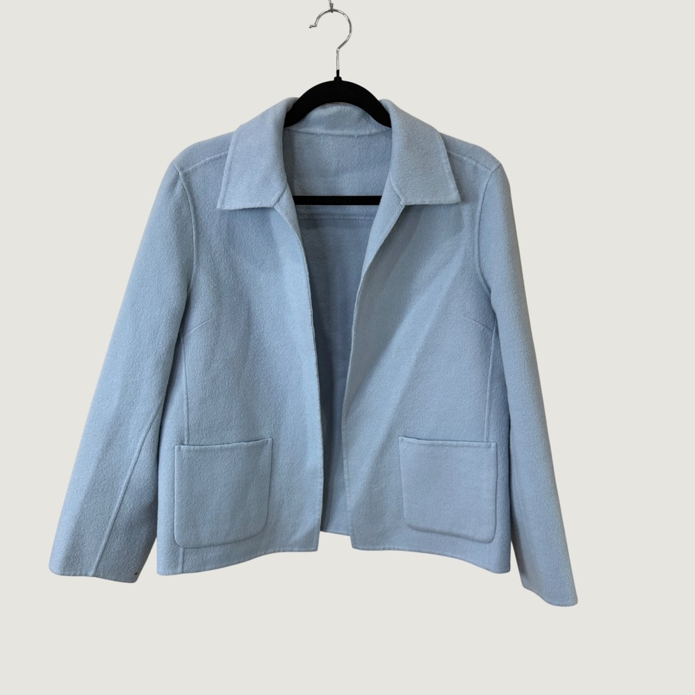 Vintage 100% Wool Jacket Light Blue Open Front Pocket Coat Preppy Sz S Unbranded